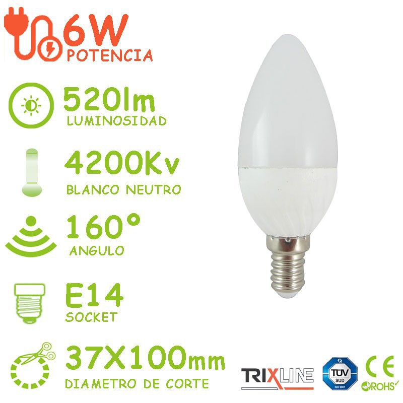 PACK 5 BOMBILLAS E14 6W A60 BLANCO CALIDO
