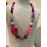 Collar Malva y Rosa, Plata Dorada, Agatas Fusia y Amatistas Facetadas