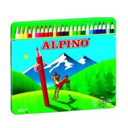 24 Lápices de colores Alpino largos estuche de metal