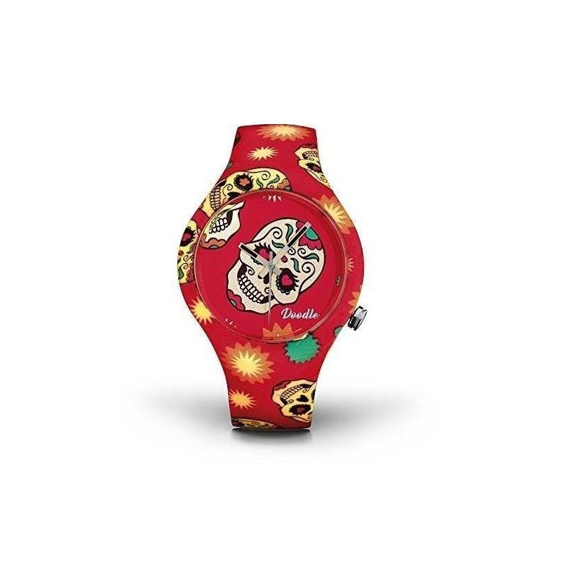 Reloj Doodle rojo calaveras