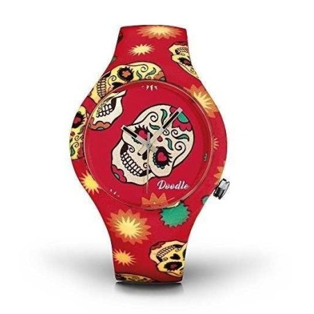 Reloj Doodle rojo calaveras