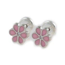 Pendientes bebé flor rosa plata