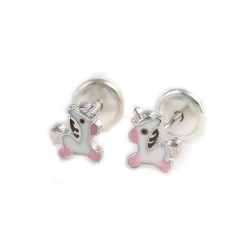 Pendientes infantiles unicornio plata