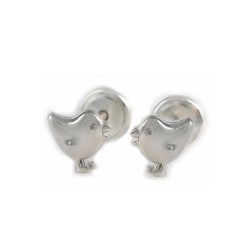 Pendientes infantiles pollito de plata