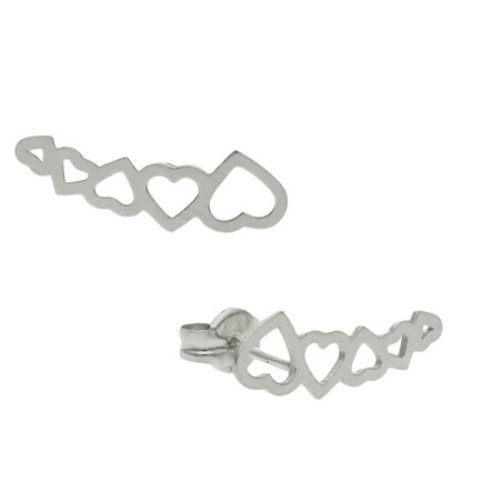 Pendientes trepadores corazones plata