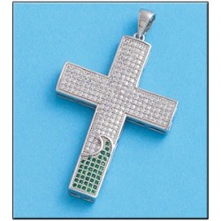 Cruz de plata con circonitas blancas y verdes