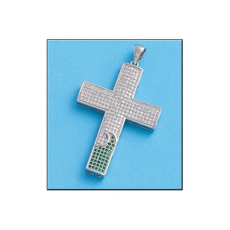 Cruz de plata con circonitas blancas y verdes