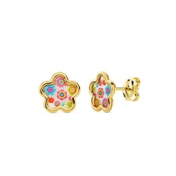 Pendientes Oro infantiles flor nácar colores