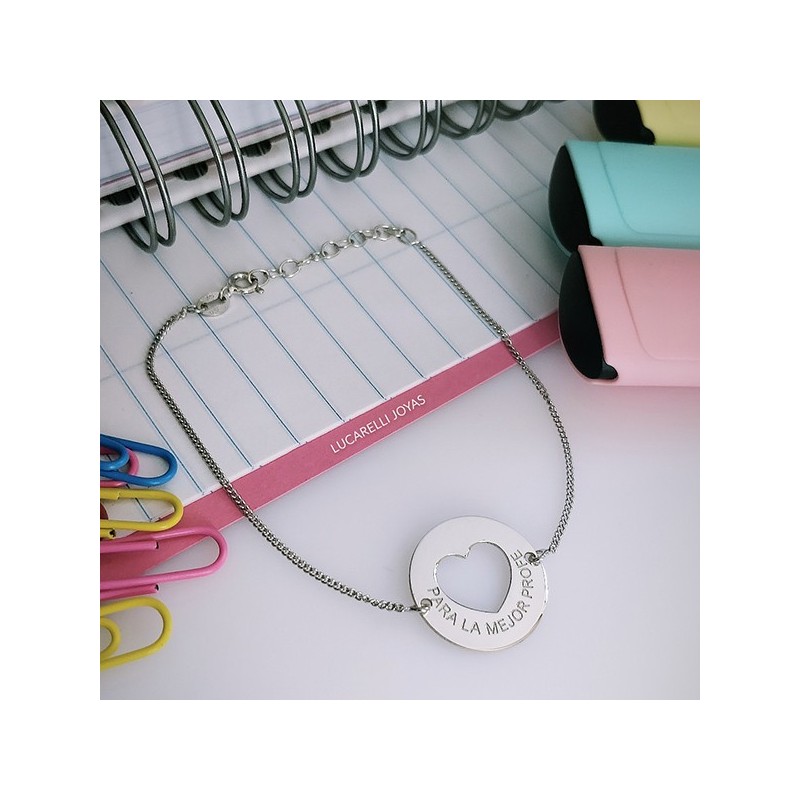 Pulsera plata corazón + frase