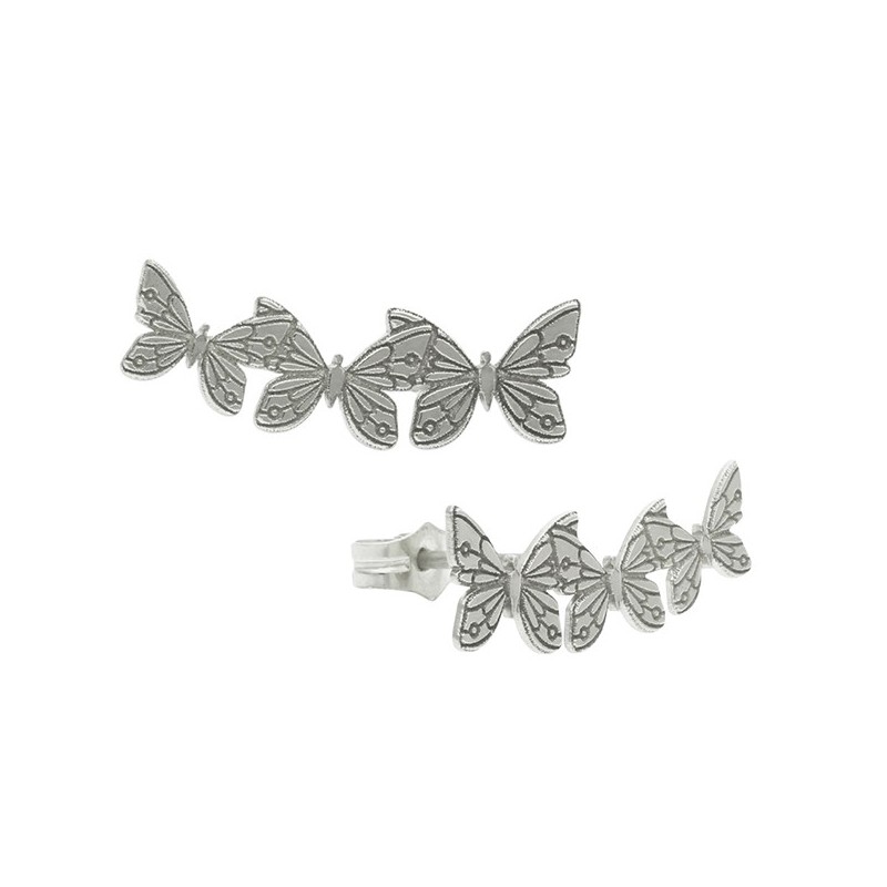 Pendientes trepadores mariposas plata