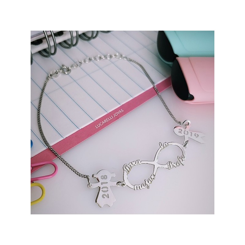 Pulsera plata personalizada niños infinito