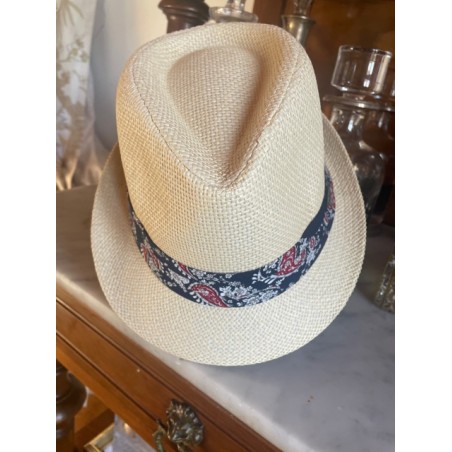 Sombrero Paja con cinta azul y roja