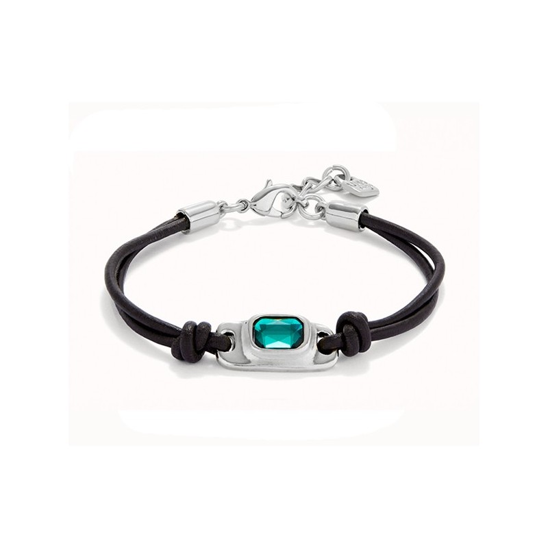 Pulsera Uno de 50 cuero marrón y cristal PUL2480VRD