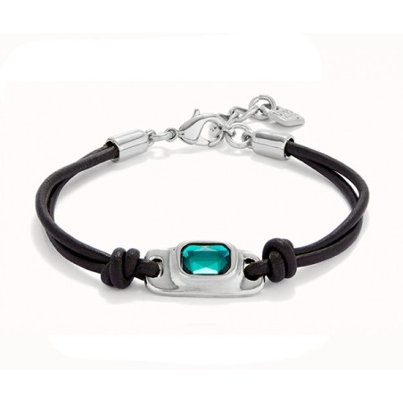 Pulsera Uno de 50 cuero marrón y cristal PUL2480VRD