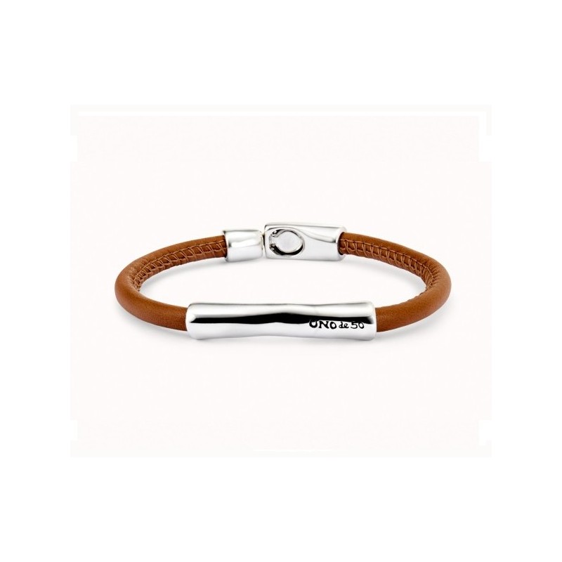 Pulsera Uno de 50 Camel cuero liso PUL2462