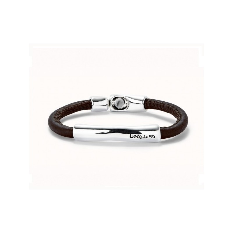 Pulsera Uno de 50 Cuero liso marrón PUL2462MAR