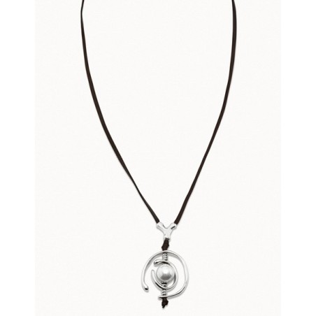 Collar Uno de 50 cuero plata y perla COL0973