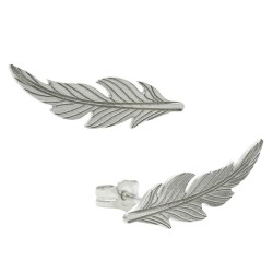 Pendientes trepadores pluma plata