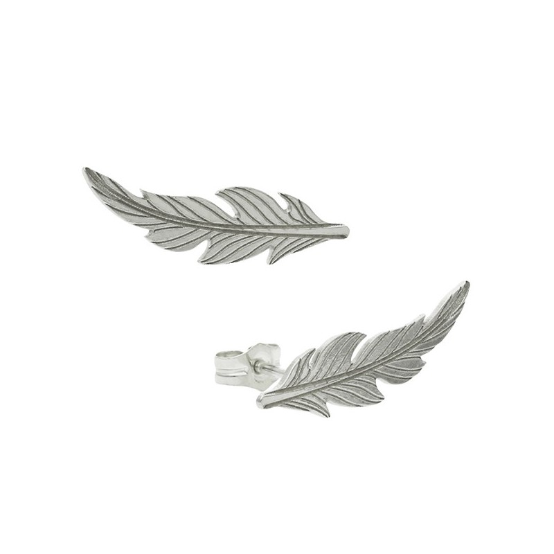 Pendientes trepadores pluma plata