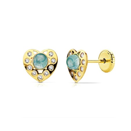 Pendientes de Oro Corazón y Aguamarina