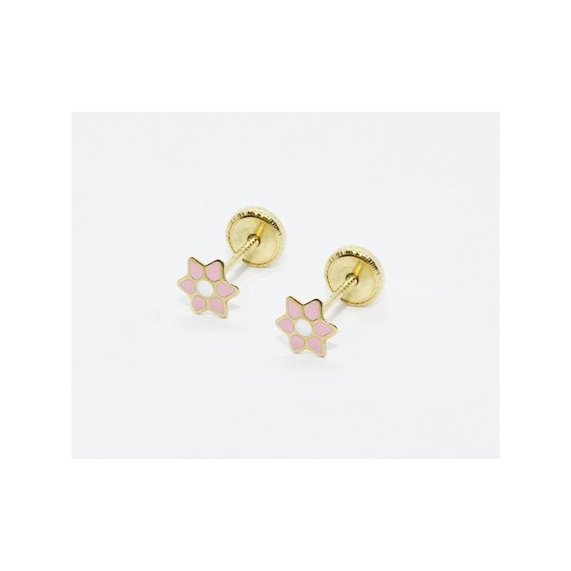 Pendientes de Oro flor esmalte