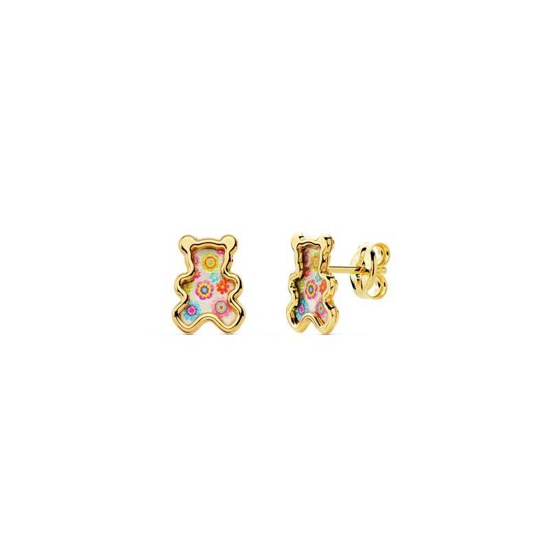 Pendientes de Oro infantiles Osito nácar colores