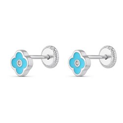 Pendientes bebé flor azul plata