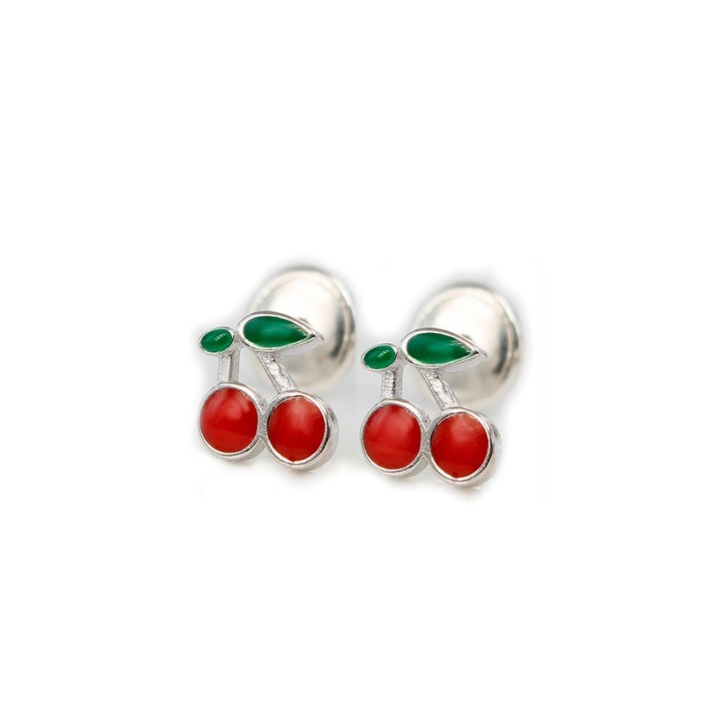 Pendientes infantiles cereza plata
