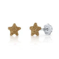 Pendientes infantiles estrella purpurina dorada
