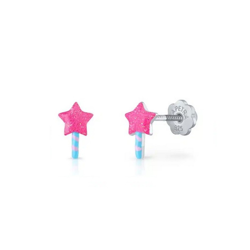Pendientes infantiles varita rosa