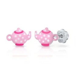 Pendientes infantiles tetera de plata y esmalte