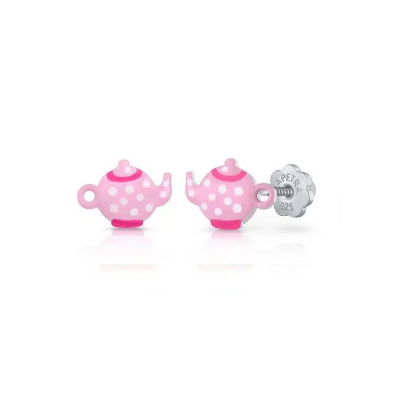 Pendientes infantiles tetera de plata y esmalte