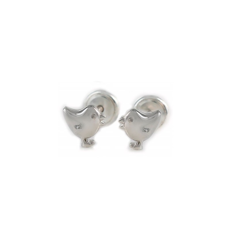 Pendientes infantiles pollito de plata