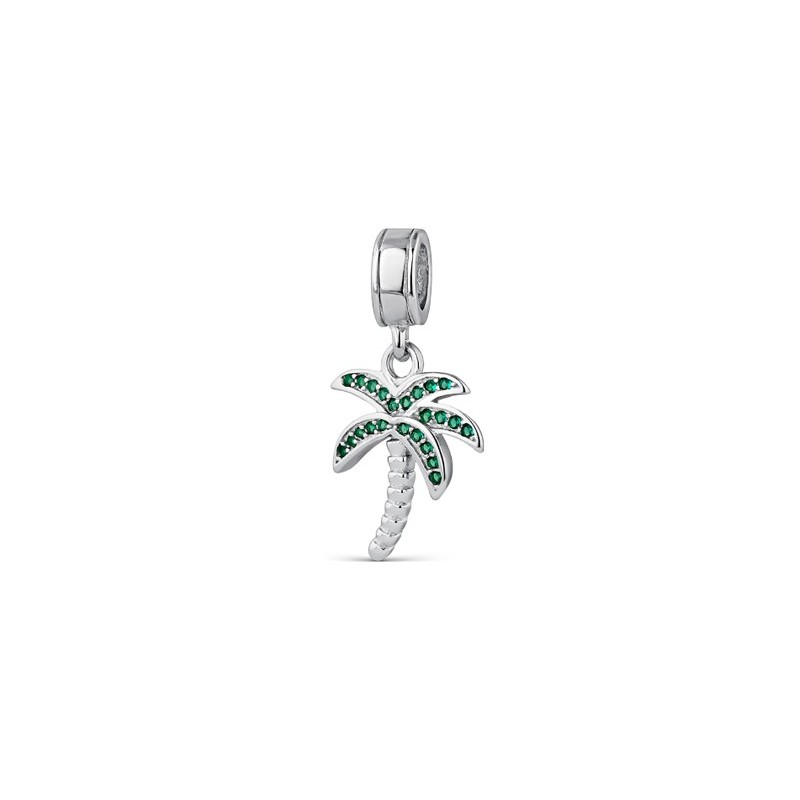 Abalorio plata palmera verde