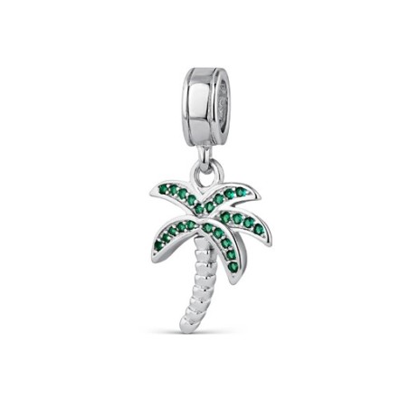 Abalorio plata palmera verde