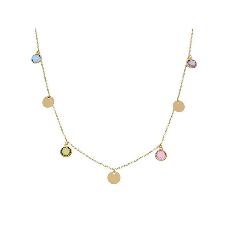 Gargantilla de Oro círculos y piedras colores