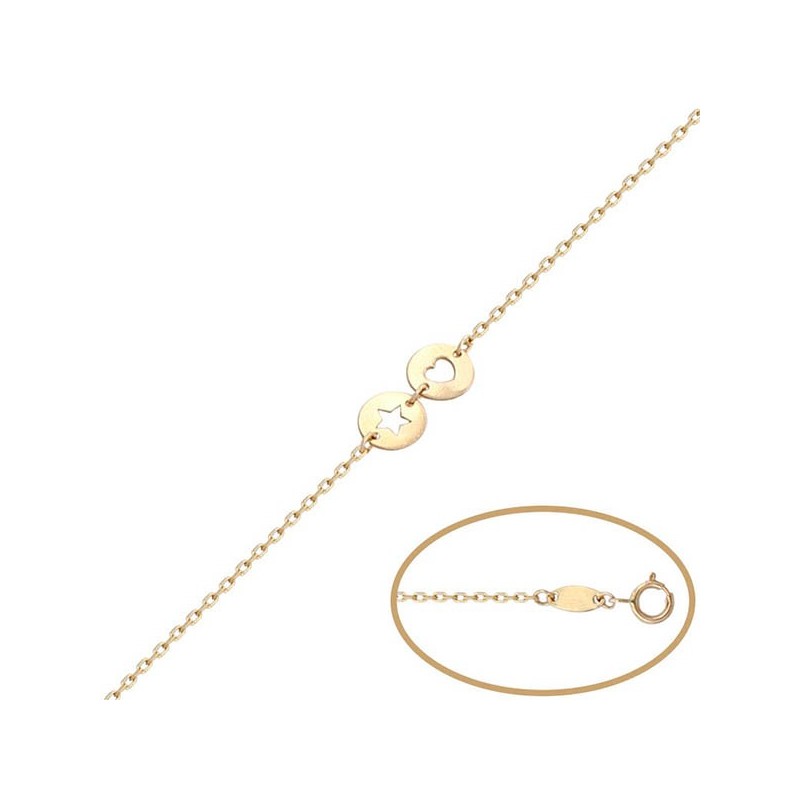 Pulsera de Oro estrella y corazón