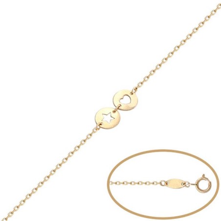 Pulsera de Oro estrella y corazón