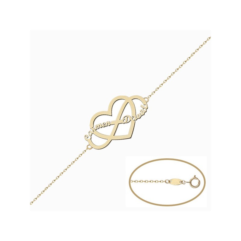 Pulsera personalizada Oro corazón infinito nombres