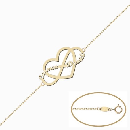 Pulsera personalizada Oro corazón infinito nombres