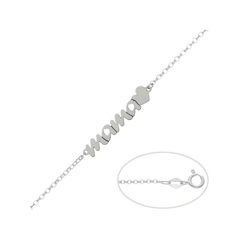 Pulsera de plata Mamá y corazón