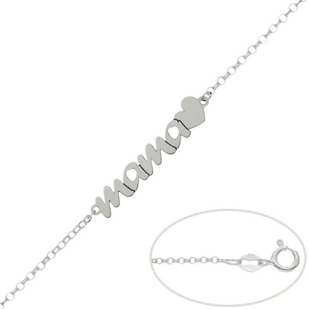 Pulsera de plata Mamá y corazón