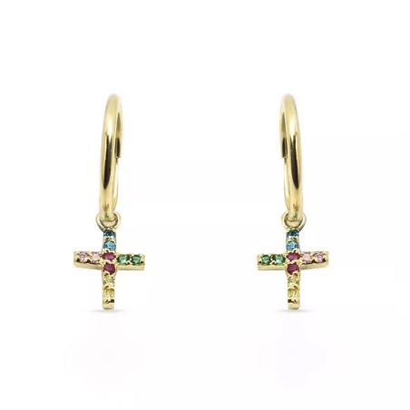 Aros de Oro cruz multicolor