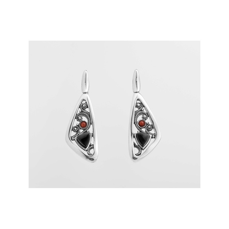 Pendientes de plata Fink azabache y coral T13411