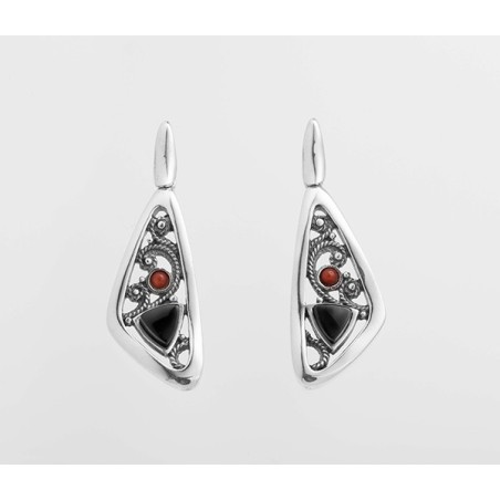 Pendientes de plata Fink azabache y coral T13411