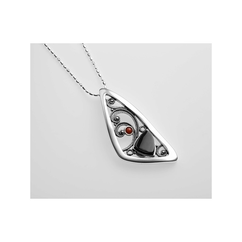 Colgante de plata Fink azabache y coral T02411