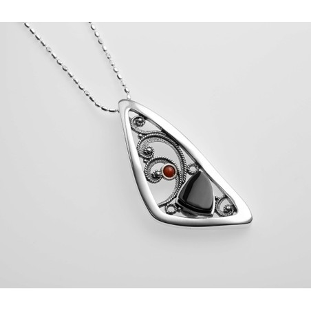 Colgante de plata Fink azabache y coral T02411