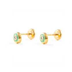 Pendientes Niña o Bebé Oro esmalte verde